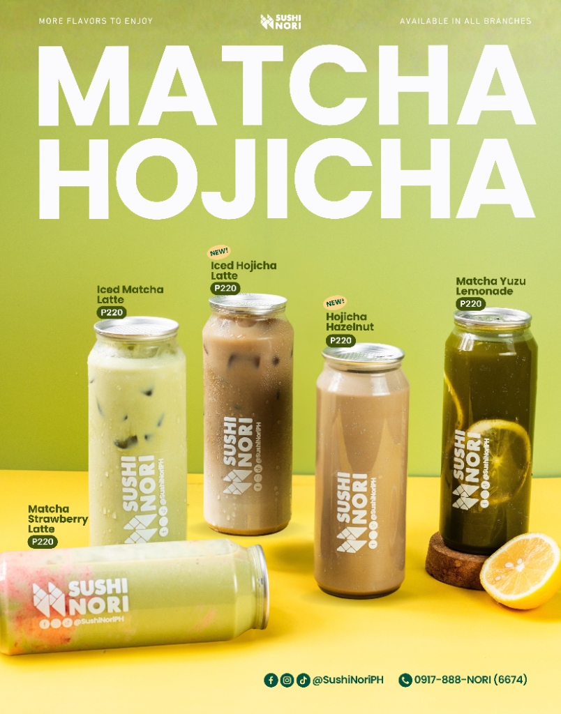 Matcha Hojicha drinks at Sushi Nori — Iced Matcha Latte, Hojicha Hazelnut